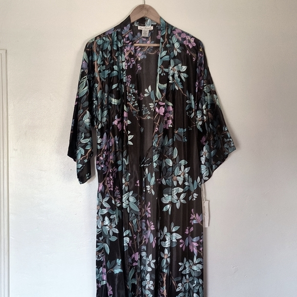 NWT Linea Donatella Black Floral Robe Sz XL Women